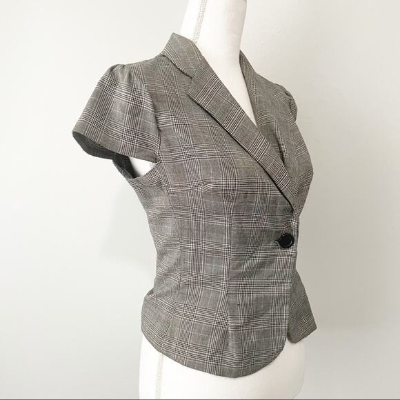 Wet seal plaid cap sleeve crop jacket medium Y2K 2000s short sleeve - Picture 2 of 6